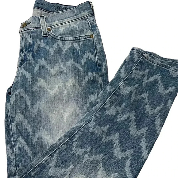 7 for all mankind denim patterned cropped blue skinny jeans size 26 - Picture 3 of 7